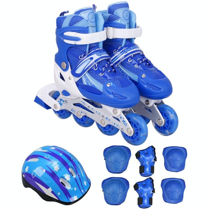 V562-L9181GO-202508282120-00 Flash Straight Row Roller Skating Shoes Suit for Kids and Adults - Medium Size - Blue - Image 1