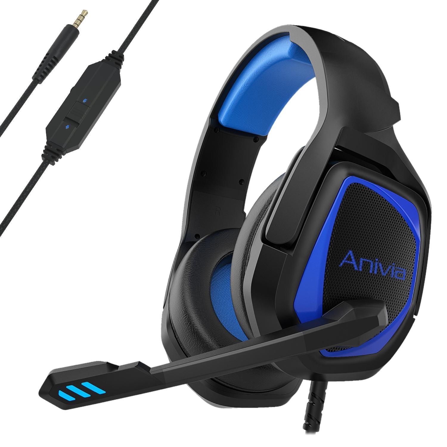 V562-LB3631CP-202508292231-00 Retractable Mic Gaming Headset 3.5Mm Plug 2.2M Cable - Black Blue - Image 1