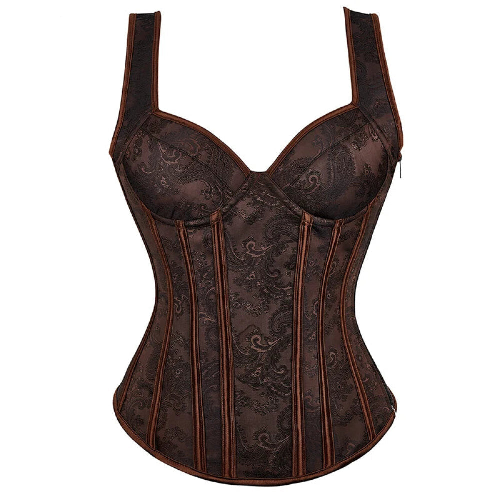 V562-OBBPBBAAILXNTOXL-9-202508291635-00 Adjustable Plus Size Steampunk Gothic Corset With G String S To 6Xl - Brown - S - Image 1