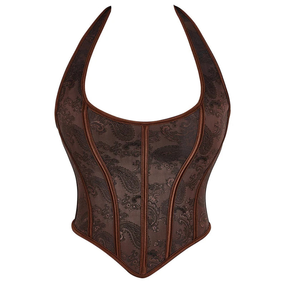 V562-OBBPBBAIBOKTKLAB-4-202508291635-00 Steampunk Chest Binder Bustier Halter Corset Top For Women Plus Size Retro Corselet - 972 Brown - M - Image 1