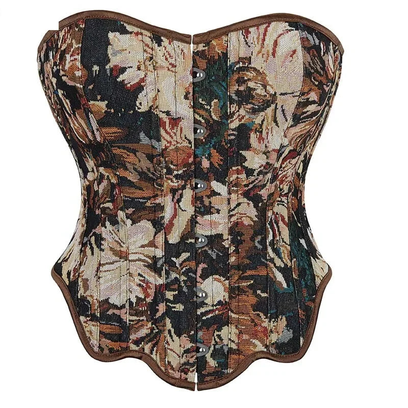 V562-OBBPBBKOBAAPOBOX-5-202508292216-00 Floral Fishbone Corset Top Retro Bodice Plus Size Xs-Xl Flounce Irregular Bustier - Xs - Image 1