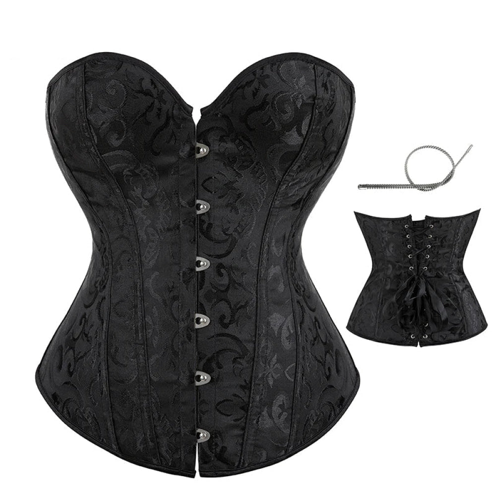 V562-OBBPBBLBLLKPIPNI-9-202508291935-00 Strapless Victorian Overbust Corset 12 Spiral Steel Boned Jacquard Brocade Plus Size Xs-Xxl - Black - L - Image 1