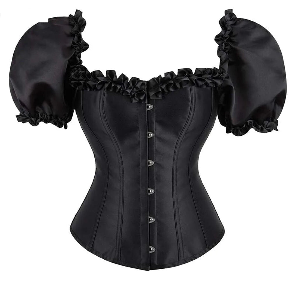 V562-OBBPBBNIBOAATTOI-3-202508291945-00 Black Lace-Up Ruffled Corset Bustier Plus Size S-6Xl - 6Xl - Image 1