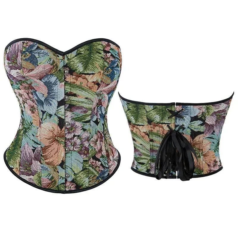 V562-OBBPBBNKBLTNOBKA-6-202508291630-00 Floral Embroidered Renaissance Corset With Front Busk Closure And Back Lace Women Victorian Bustier - Xs - Image 1