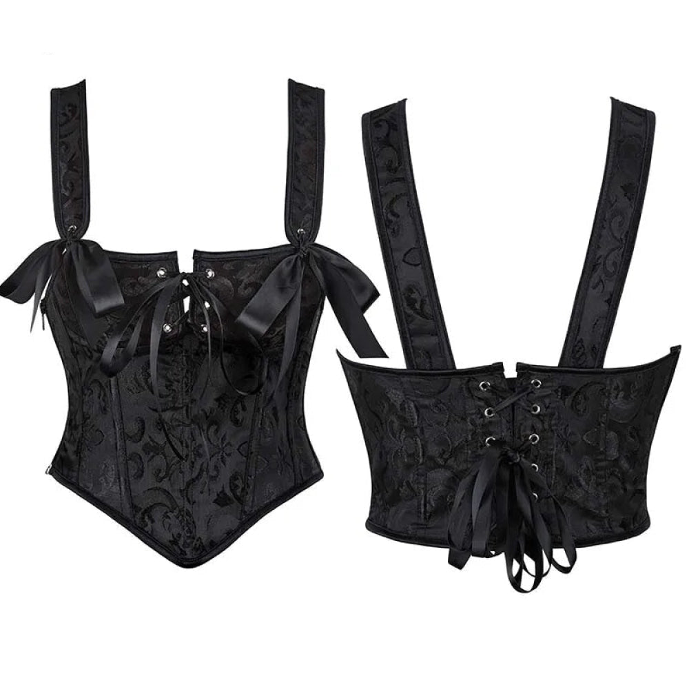 V562-OBBPBBNKXLTNKOXN-2-202508291845-00 Floral Lace-Up Gothic Crop Top Sleeveless Boned Corset With Strap - S - Image 1