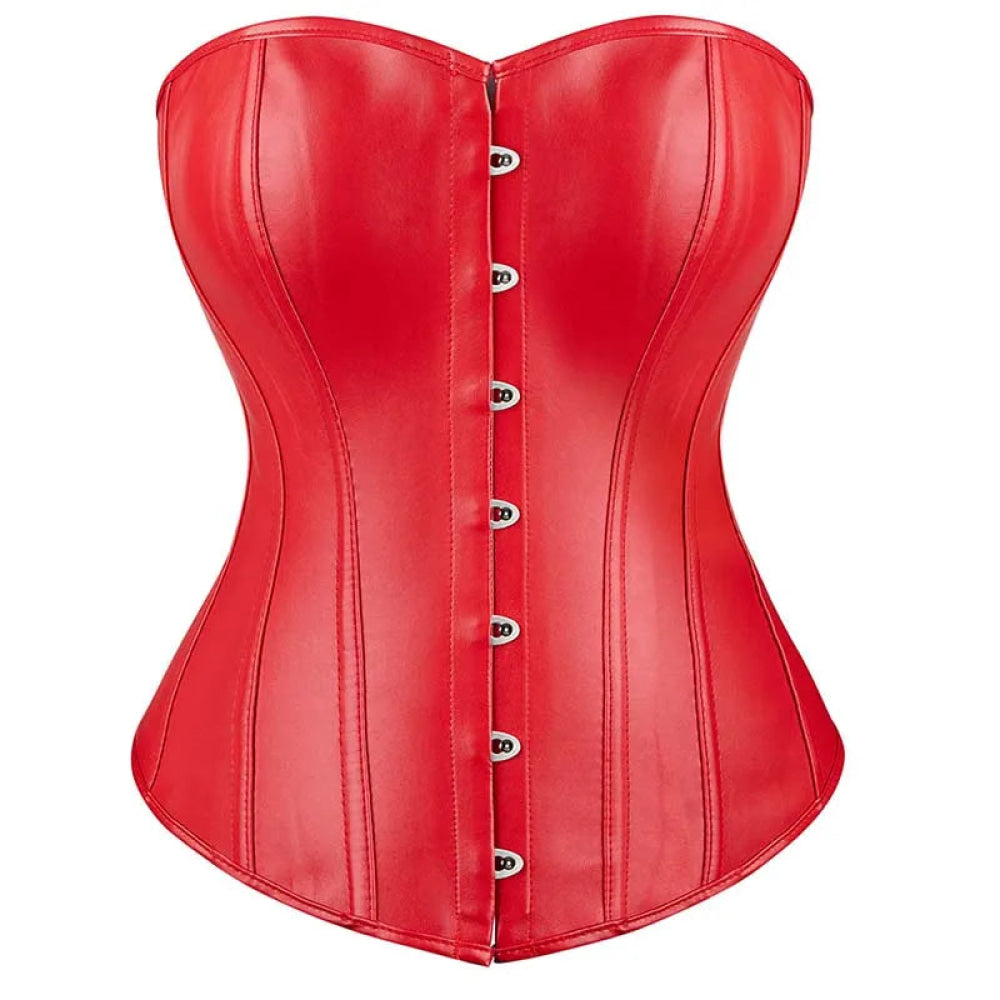 V562-OBBPBBNLOIBOXNIT-8-202508291630-00 Black Leather Plus Size Corset Slimming S-6Xl Bustier With Lace-Up Boning And Pleated Design - Red - M - Image 1