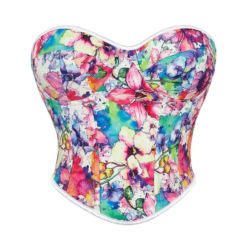 V562-OBBPBBNPKNBIKNXP-5-202508291715-00 Floral Print Lace Bustier Plus Size S-Xxl Strapless Corset With Boning And Lace-Up Closure - Xl - Image 1