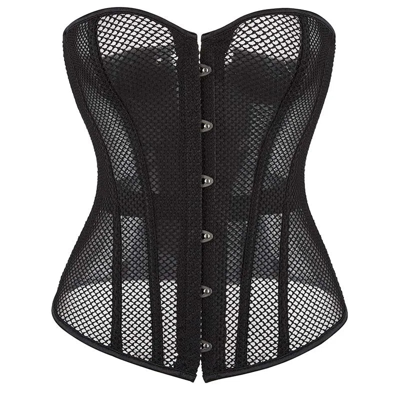 V562-OBBPBBNTLTALXXIT-1-202508291720-00 Transparent Gothic Corset With Thong Plus Size S-6Xl Mesh Net Lingerie Bustier - M - Image 1