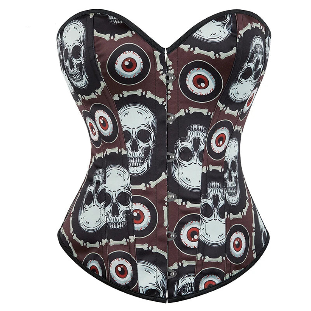 V562-OBBPBBNTOIIPITNB-2-202508291735-00 Skull Print Gothic Corset Front Busk Closure Lace Up Boned Plus Size Xs-Xl - Xl - Image 1