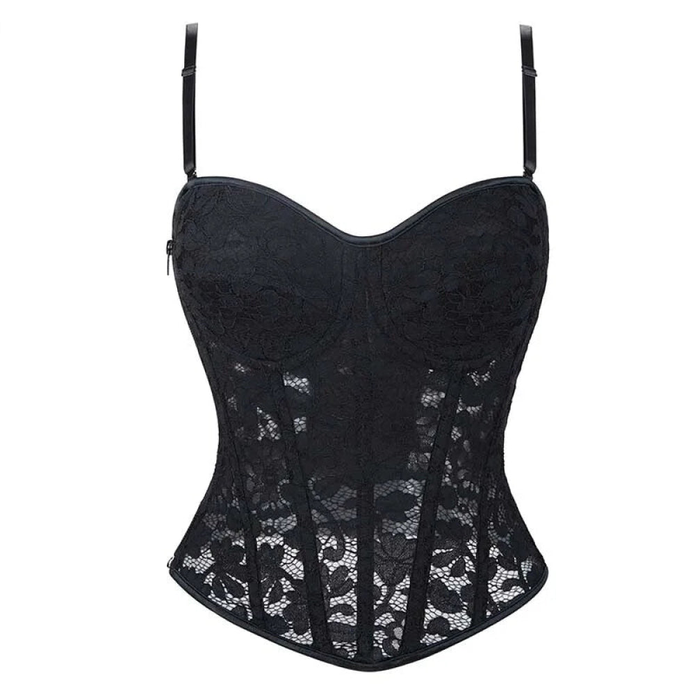 V562-OBBPBBNXTKNNPBPA-4-202508291740-00 Adjustable Fishbones Spaghetti Strap Corset With Floral Lace Overlay Plus Size Xs-Xxxl - Xl - Image 1