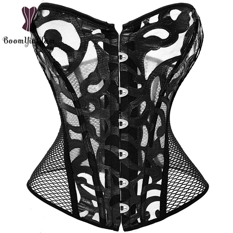 V562-OBBPBBTTTAXNBLNP-19-202508291735-00 Mesh Net Corset Black White See Through Bustier For Alluring Slimming And Breathability - White - 5Xl - Image 1