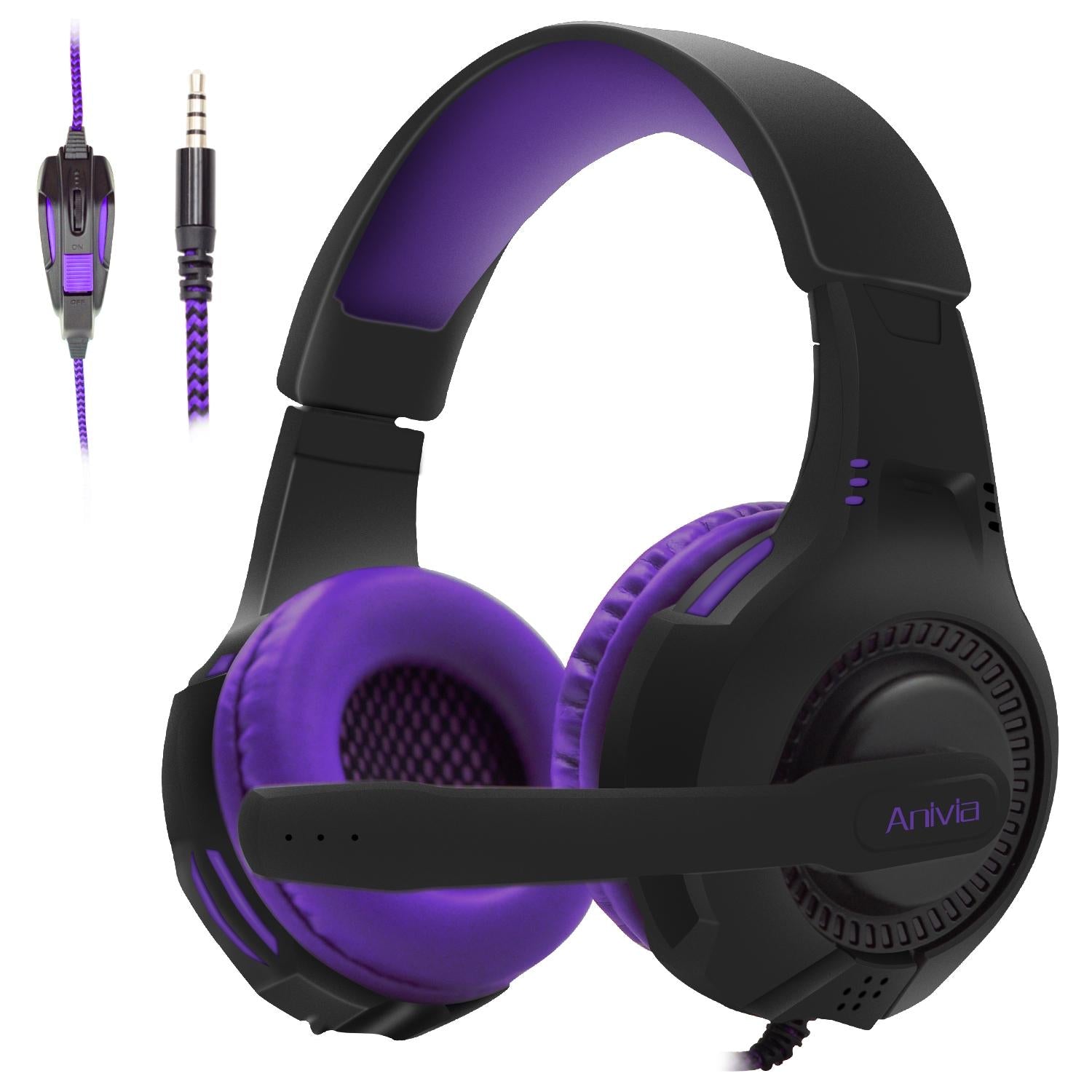 V562-PB0631CP-202508280741-00 Retractable Mic Gaming Headset 3.5Mm Plug 2M Cable Black / Purple - Image 1