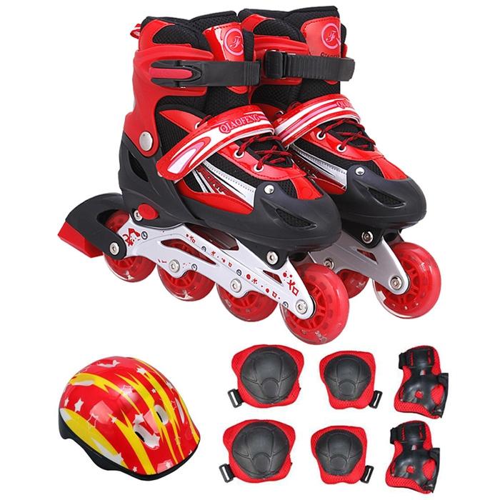 V562-R9181GO-202508282120-00 Flash Straight Row Roller Skating Shoes Suit for Kids and Adults - Medium Size - Red - Image 1