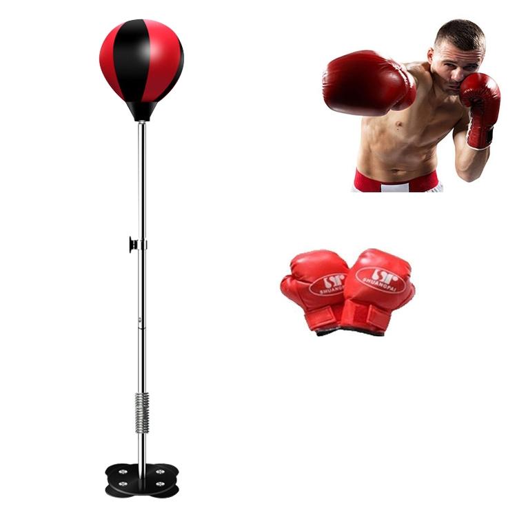 V562-RB5497GO-202508281016-00 Adjustable Vertical Leather Speed Ball With Suction Cup And Gloves - Black Red - Image 1