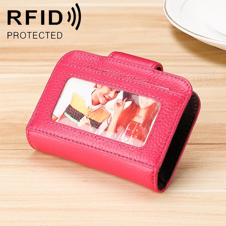 V562-RR7510BCC-202508280915-00 Women Cowhide Leather Rfid Wallet - Horizontal Design - Rose Red - Image 1