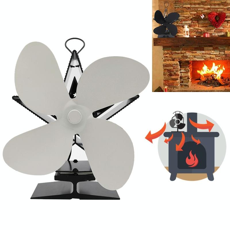 V562-W6082FE-202508281040-00 Efficient 4-blade Heat-powered Stove Fan - Aluminum - White - Image 1