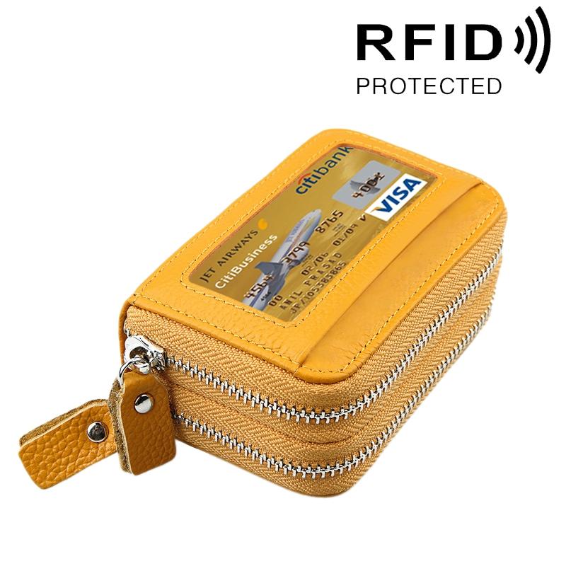 V562-Y0901BCC-202508282215-00 11-slot Rfid Blocking Leather Card Holder Wallet with Coin Pocket - Yellow - Image 1
