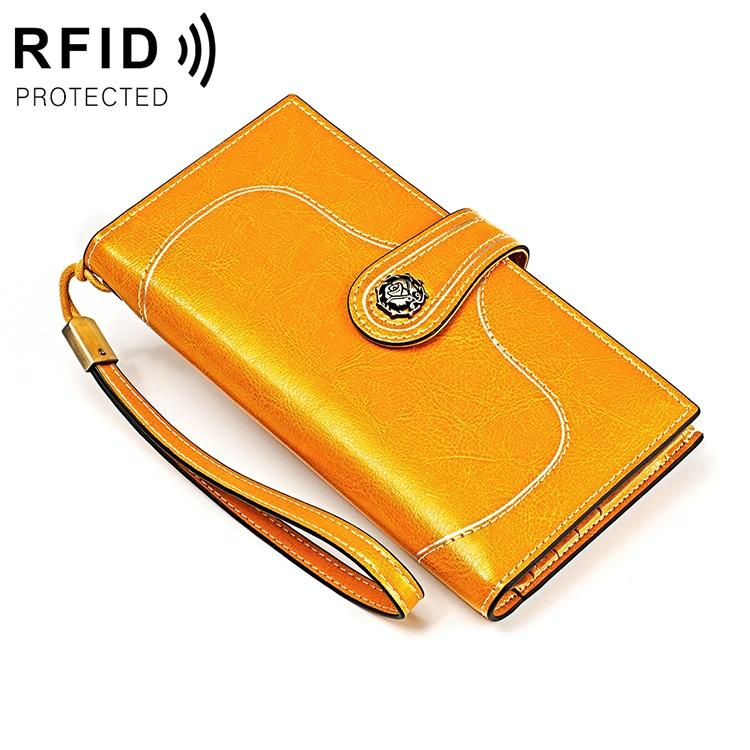 V562-Y6022BCC-202508281516-00 Women Vintage Rfid Oil Wax Wallet - Classic Design - Yellow - Image 1
