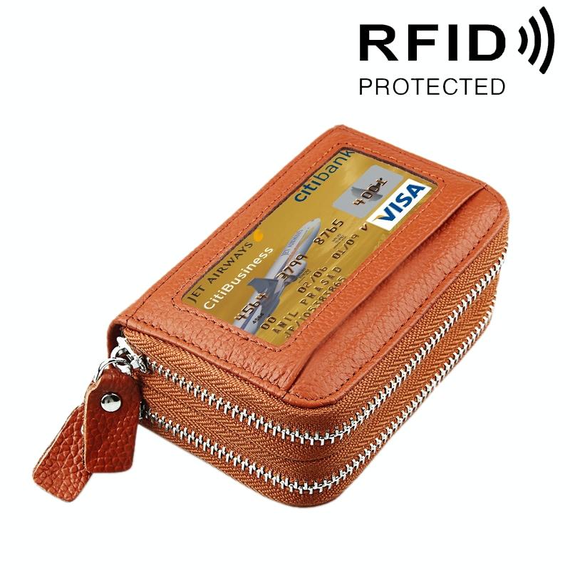 V562-Z0901BCC-202508282215-00 11-slot Rfid Blocking Leather Card Holder Wallet with Coin Pocket - Brown - Image 1