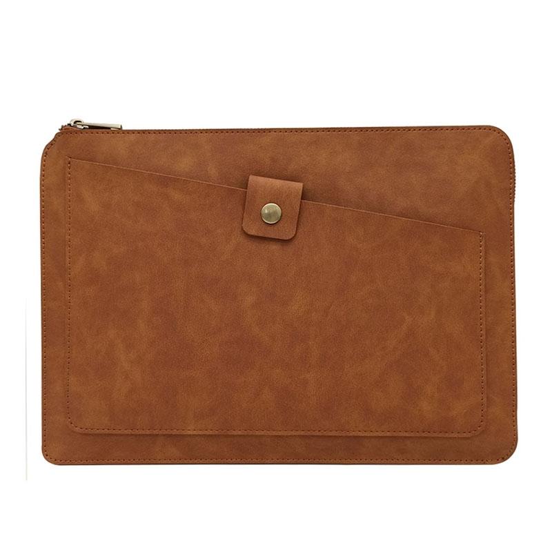 V562-Z3901BL-202508290341-00 Leather Laptop Tablet Bag with Zipper for Macbook Samsung Sony Dell Alienware Chuwi Asus Hp - Brown - Image 1