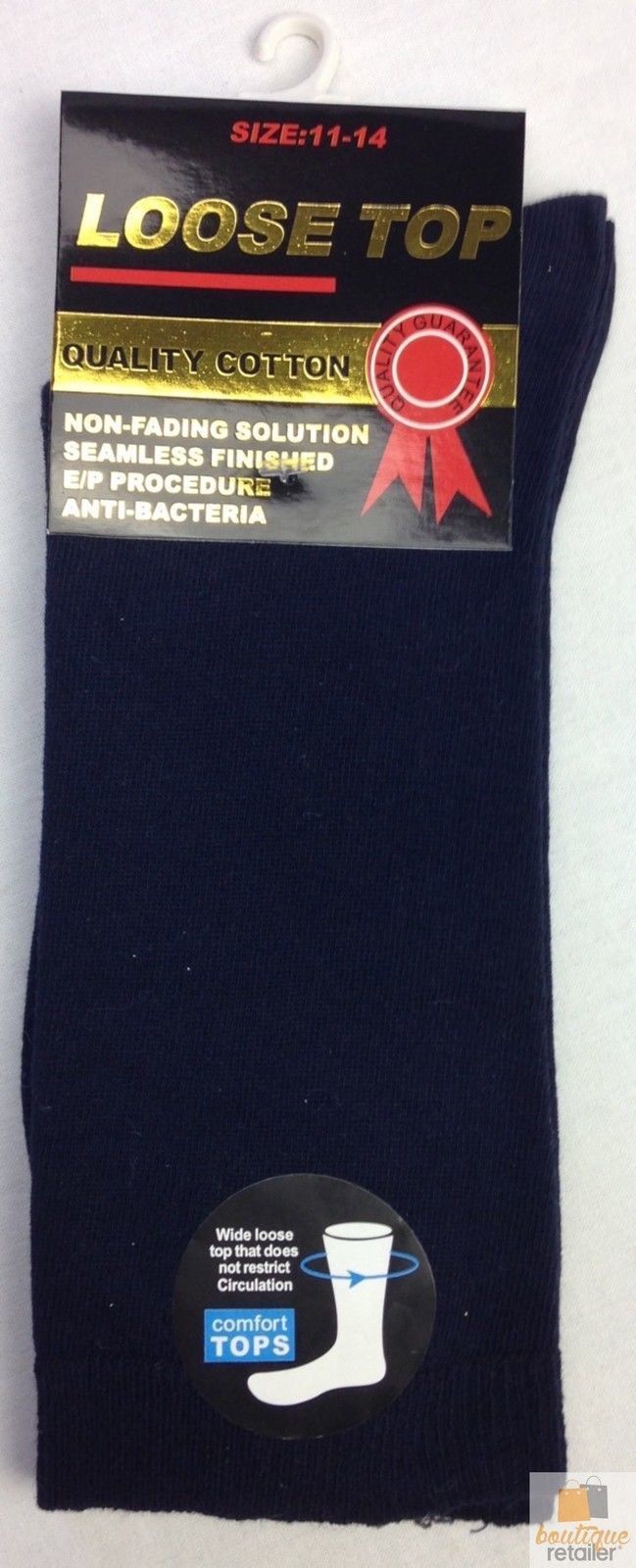 V563-10COTTONLTSOX-NVYBLU11-14-202507141832-00 10x Pairs COTTON Rich LOOSE TOP SOCKS Medical Circulation Diabetic Comfort BULK - - - Image 1