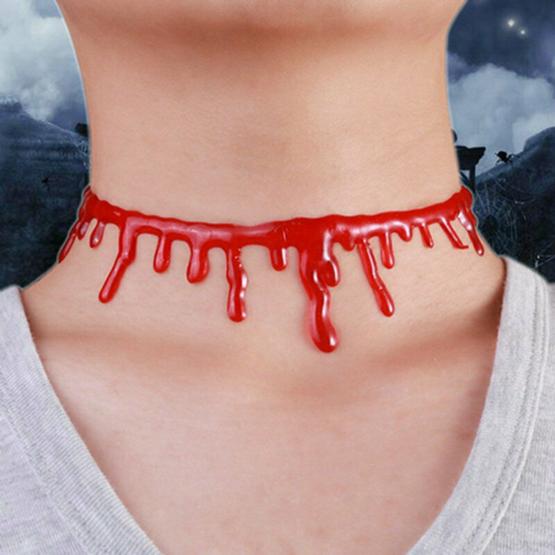 V563-18490-202508260915-00 HALLOWEEN NECKLACE Red Drip Blood Choker Gothic Fashion Jewellery - Image 1