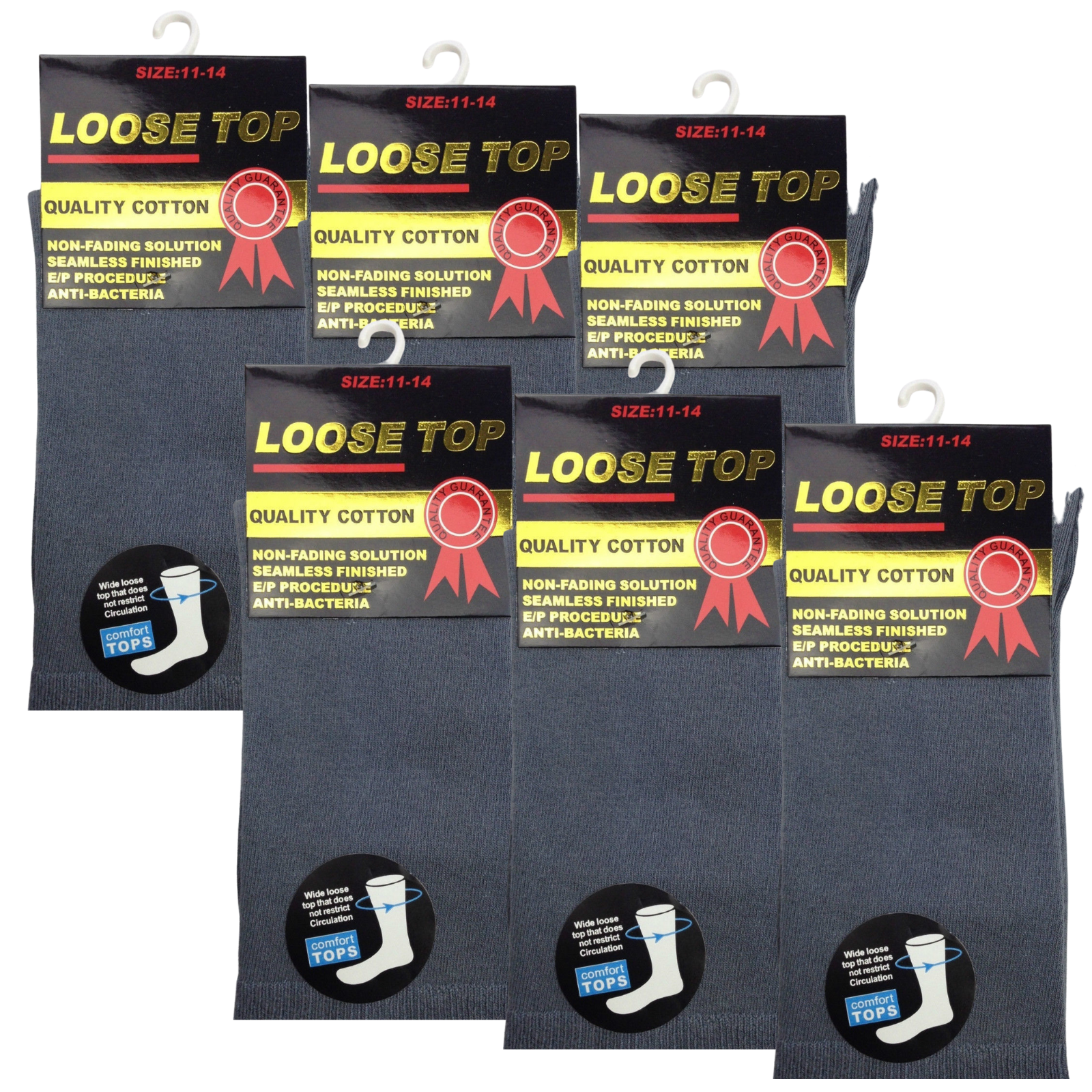 V563-6COTTONLTSOX-GRY11-14-202507141832-00 6x Pair COTTON Rich LOOSE TOP SOCKS Dress Medical Circulation Diabetic Comfort - - - Image 1