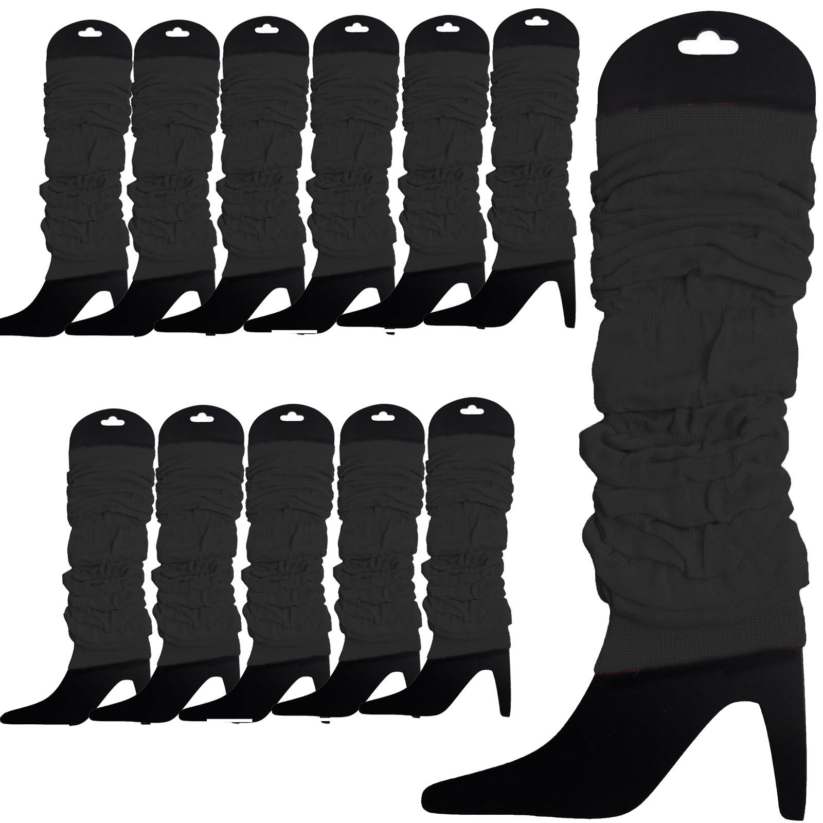 V563-BR-12NNLEGWRMR-BLK-202508190845-00 12 LEG WARMERS Knitted Womens Neon Party Knit Ankle Fluro Dance Costume 80s BULK - Black - Image 1