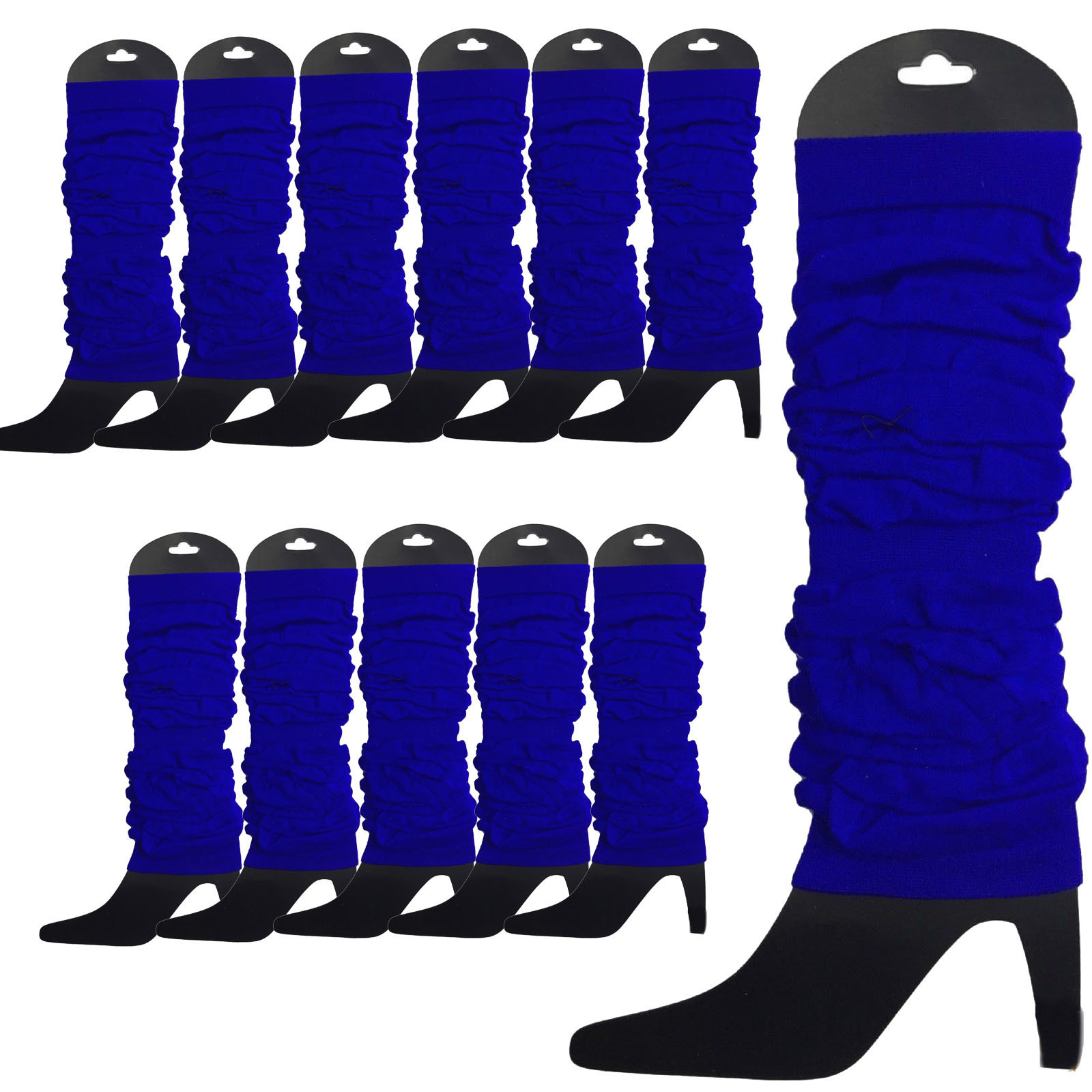 V563-BR-12NNLEGWRMR-ROYBLU-202508190845-00 12 LEG WARMERS Knitted Womens Neon Party Knit Ankle Fluro Dance Costume 80s BULK - Royal Blue - Image 1