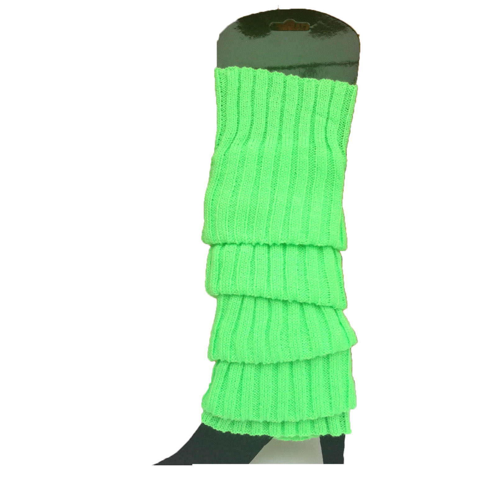 V563-BR-24LEGWARMS-FLUGRN-202508190840-00 24x Womens Leg Warmers Disco Winter Knit Dance Party Crochet Legging Socks Costume - Fluro Green - Image 1