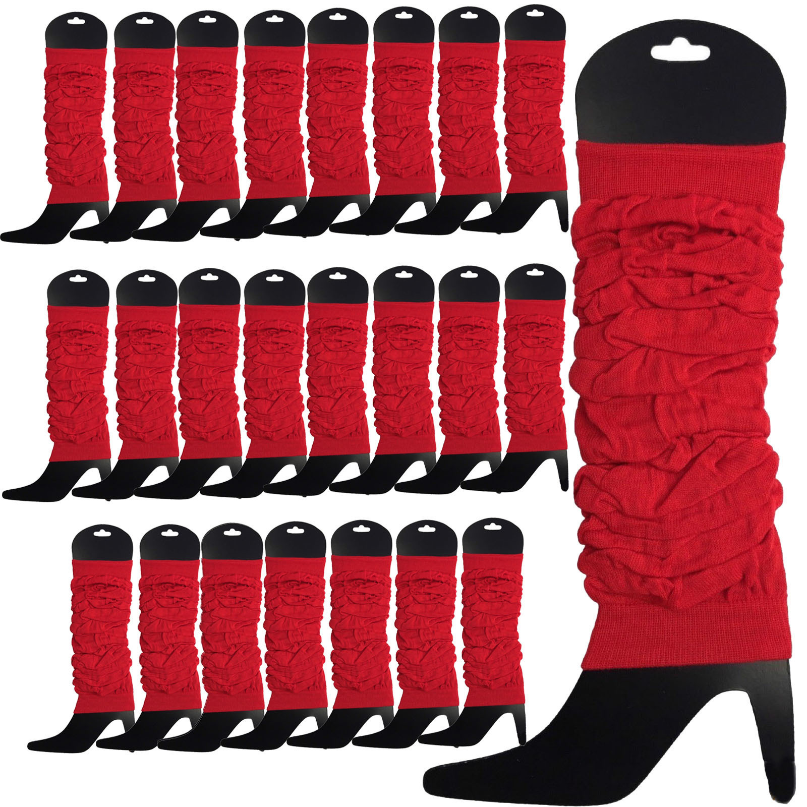 V563-BR-24NNLEGWRMR-RED-202508190855-00 24 LEG WARMERS Knitted Womens Neon Party Knit Ankle Fluro Dance Costume 80s BULK - Red - Image 1