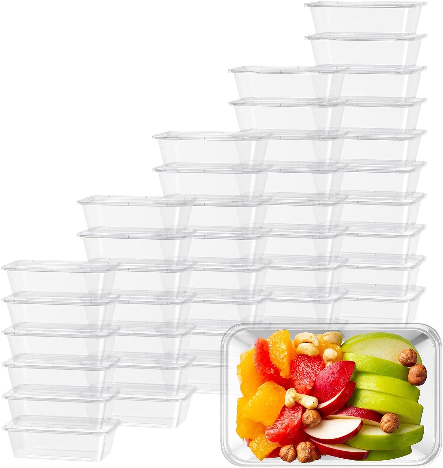 V563-FC0350-25-20PK-202509090852-00 500pcs 350ml Reusable Food Containers Plastic Meal Prep Storage w/Lids - BPA Free (145*100*40mm) - Image 1