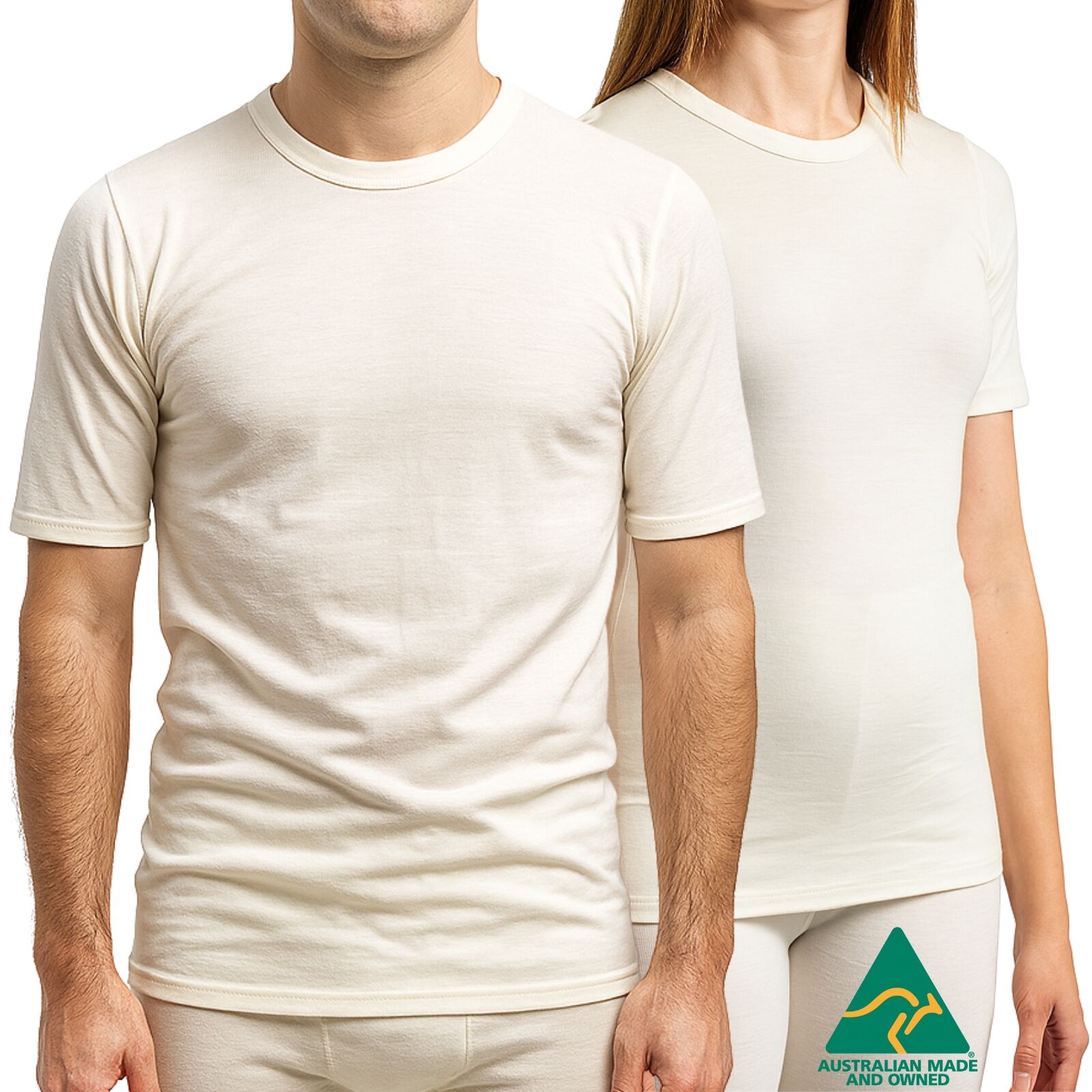 V563-MERINOS-CRWSS-NAT-L101-202508190820-00 MERINO SKINS Crew Neck Short Sleeve T-Shirt Top 100% Wool Underwear Thermals in Natural - Large (101cm) - Image 1