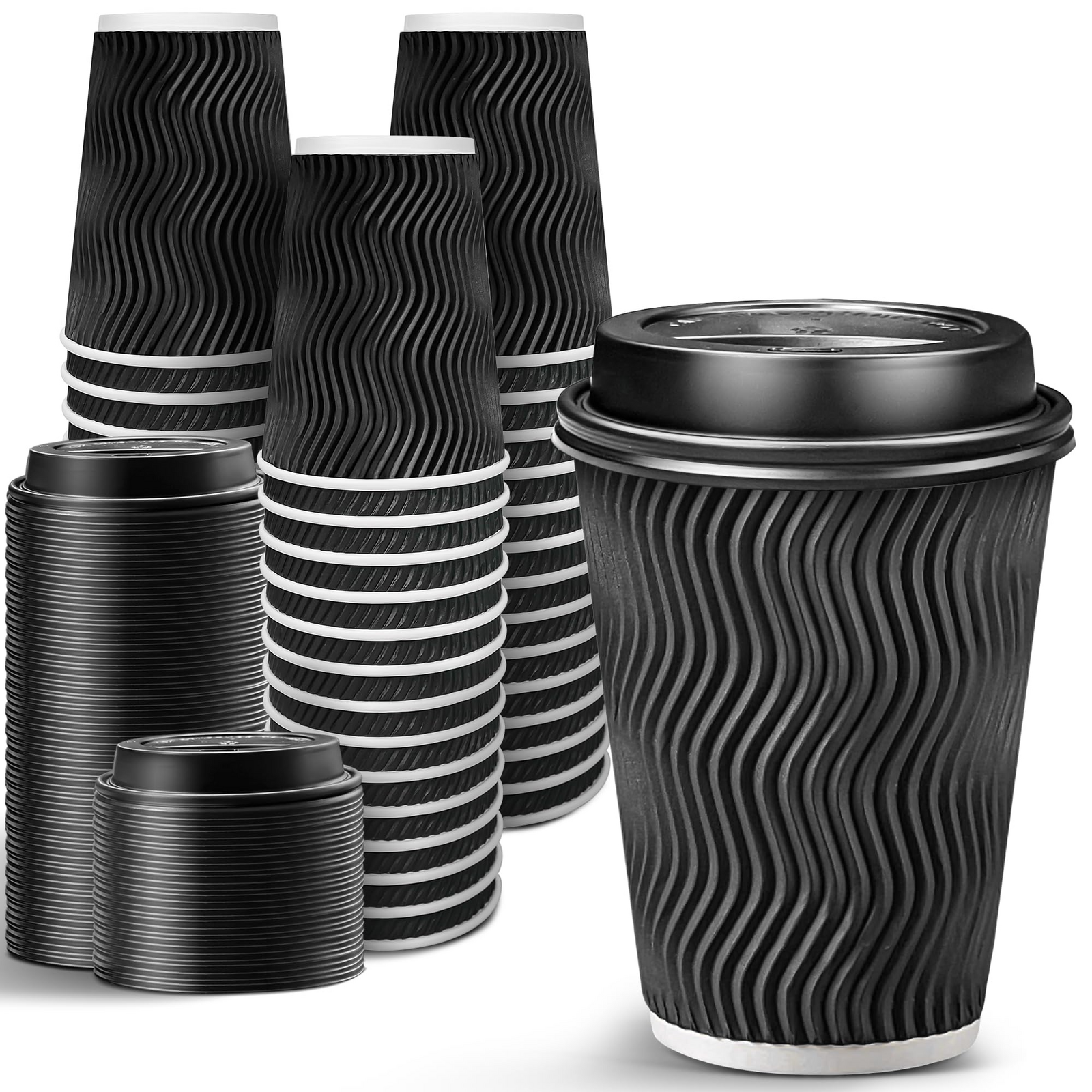 V563-PA1216-15L-24QTY-1BOX-202508190855-00 360x Triple Wall Paper Coffee Cups w/Lids (12oz) Disposable Takeaway Bulk in Black - Image 1