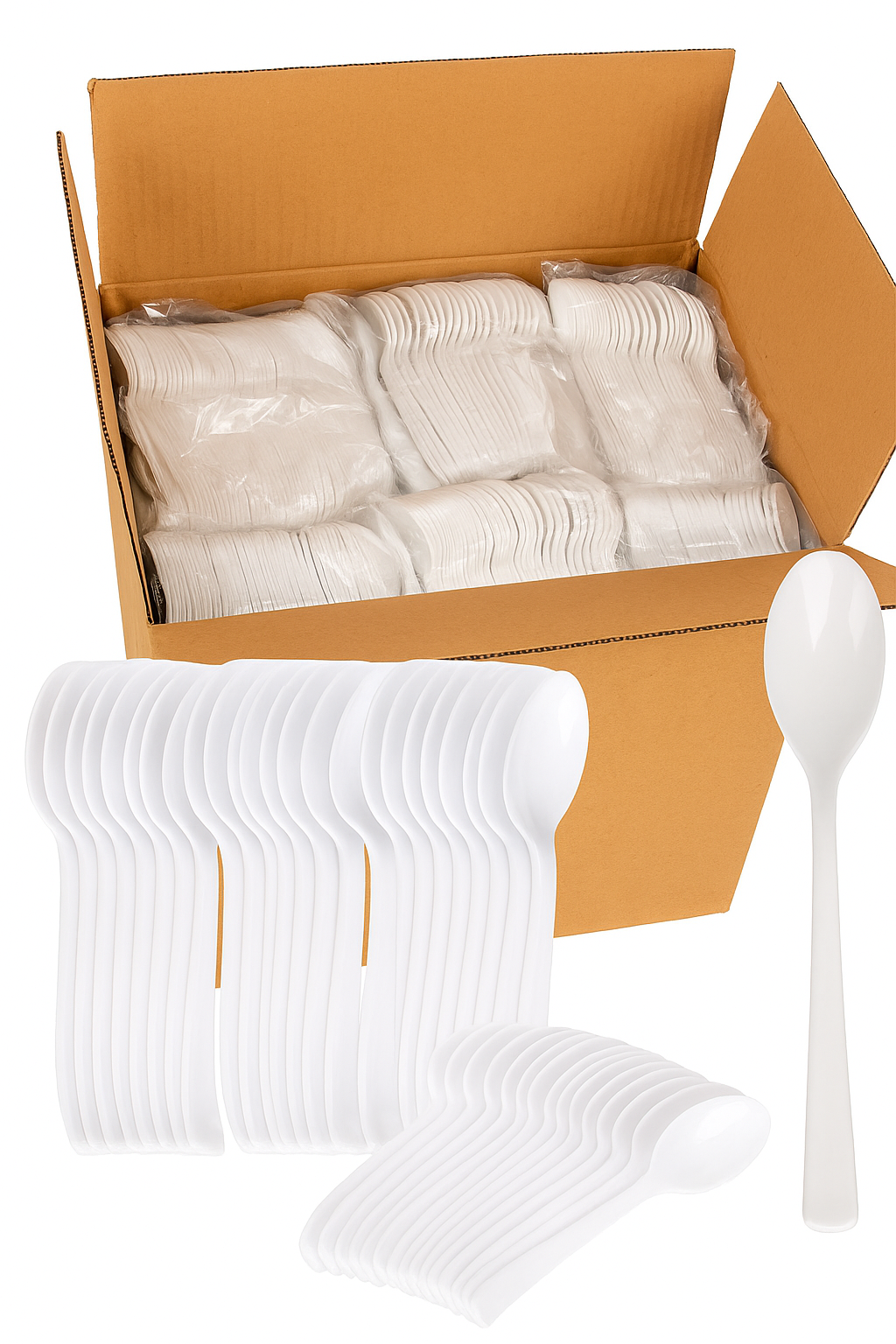 V563-PC1855-50-1BOX-202508190853-00 1200x Reusable & Disposable Plastic Spoons BPA Free Bulk Cutlery in White - Image 1