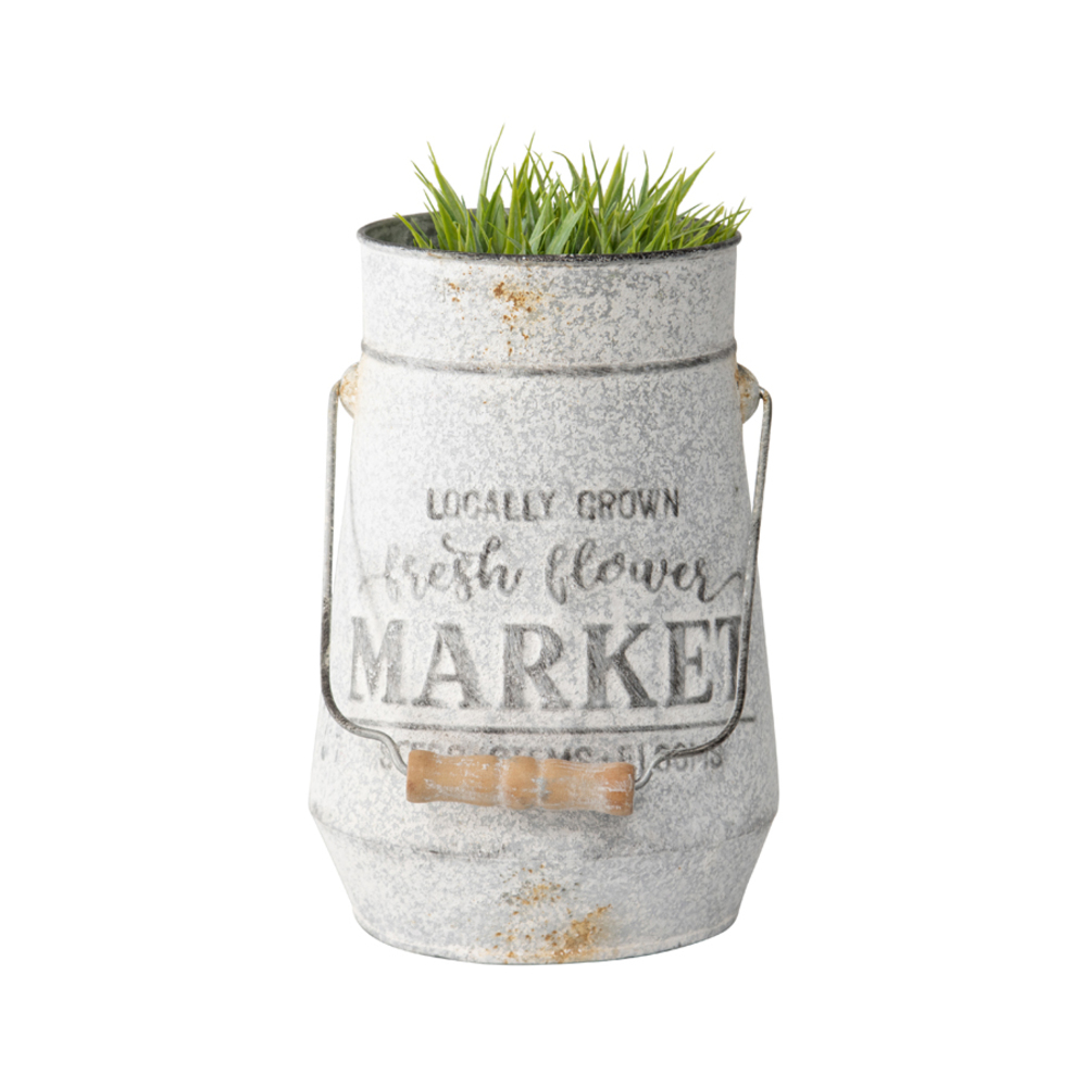 V637-11041PLN-202508251445-00 Distressed Flower Market Planter w Handle 26cm - Image 1