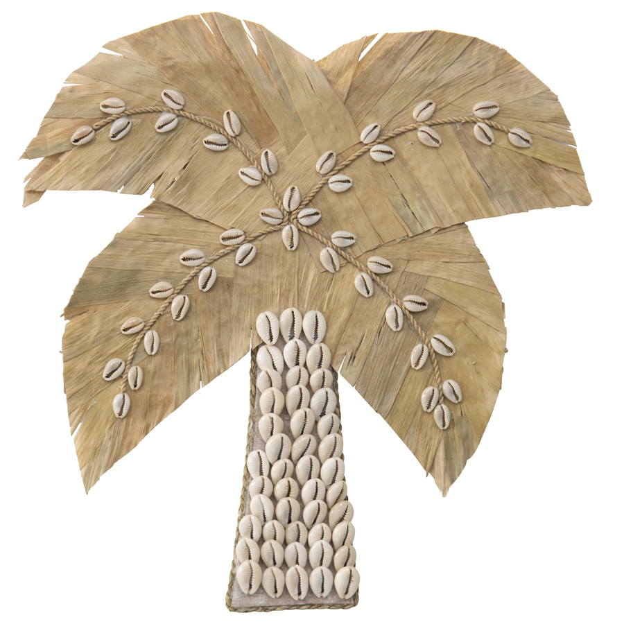 V637-33798TRE-202508251420-00 Handcrafted Shell & Weave Wall Hanging Palm Tree 30x30cm - Image 1
