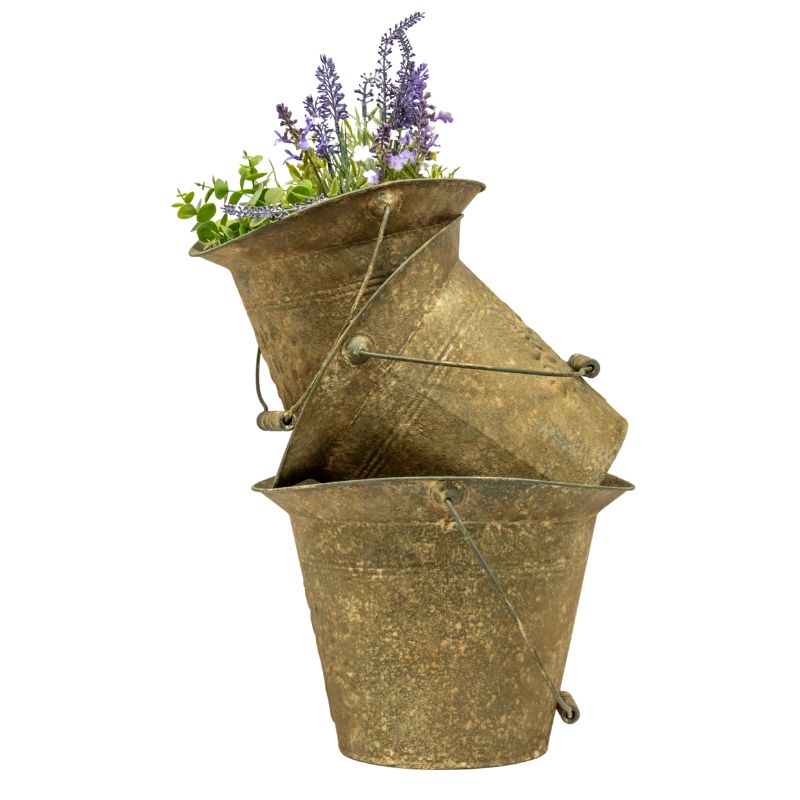 V637-37071BKT-202508251445-00 Set 2 Nested Vintage Style Decoration Buckets 28cm - Image 1