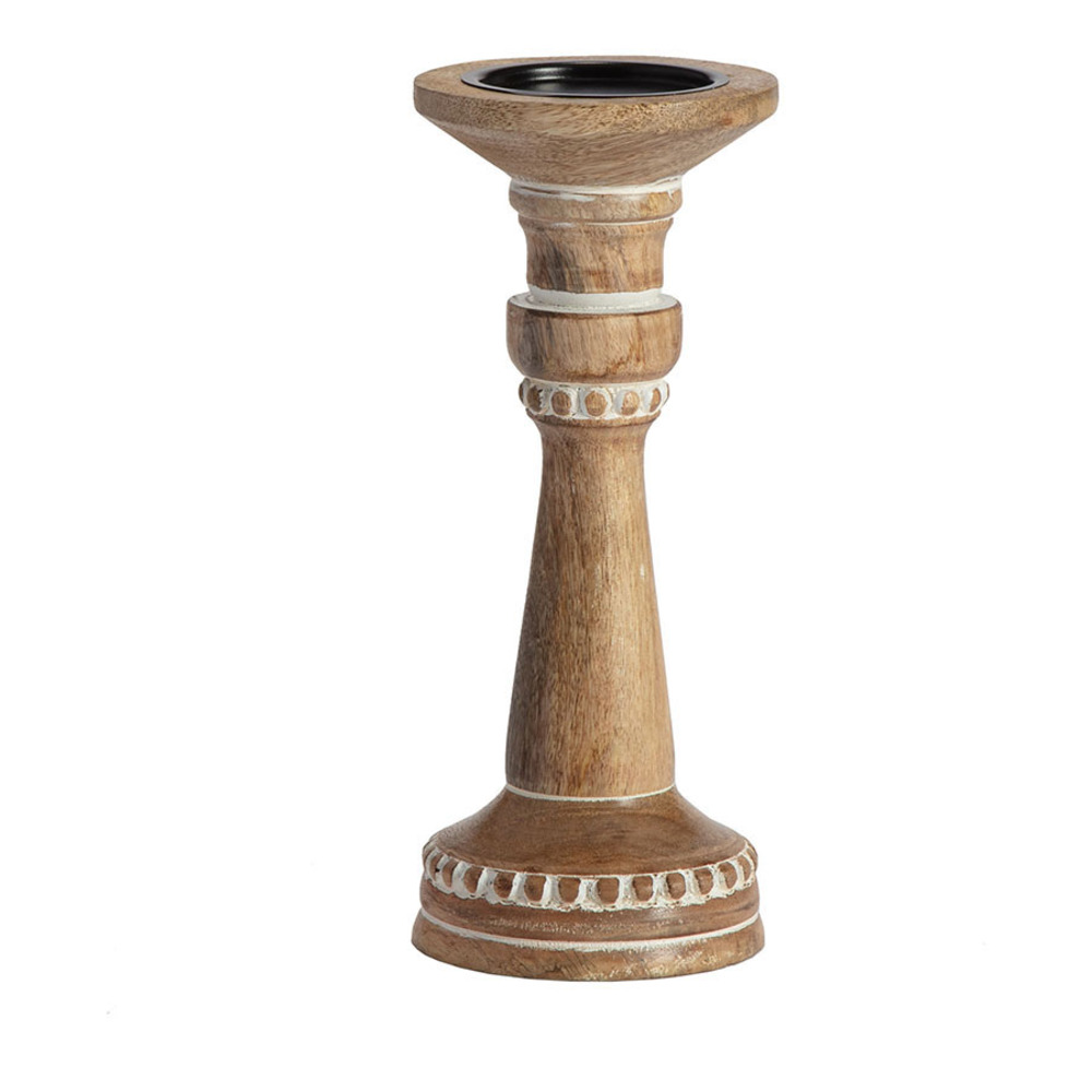 V637-50402CDL-202508251304-00 Carved Mango Wood Pillar Candle holder 30cm - Image 1