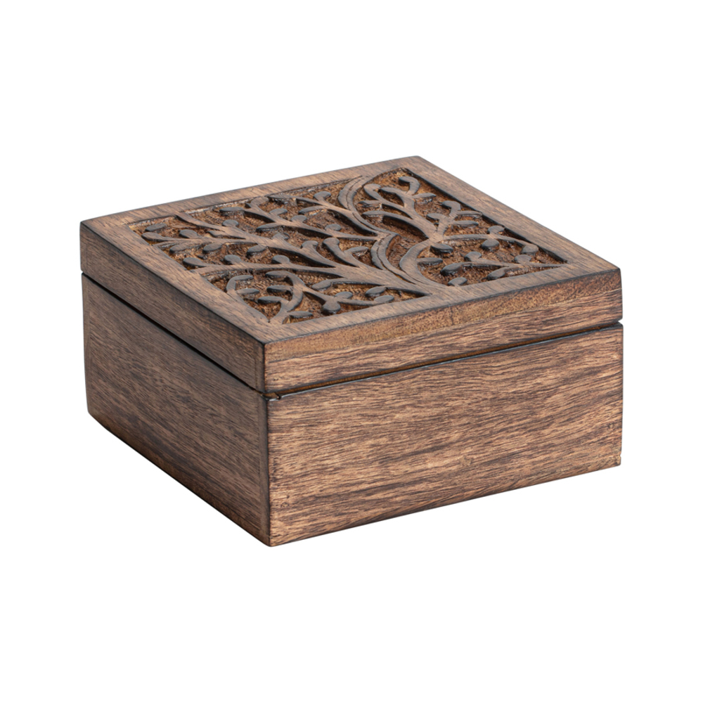 V637-50503BOX-202508251310-00 Handcrafted Mangowood Square Tree of Life Box 15cm - Image 1