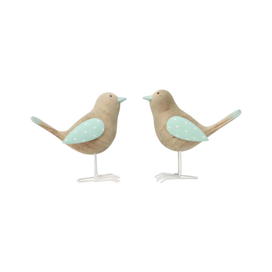 V637-52390BRD-202508251340-00 Set 2 Asst Shabby Birds w Green 14cm - Image 1