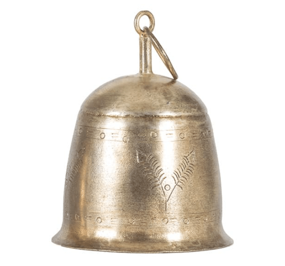 V637-59001BEL-202508251745-00 Small Antiq Gold Vintage Etched Bell 11cm - Image 1