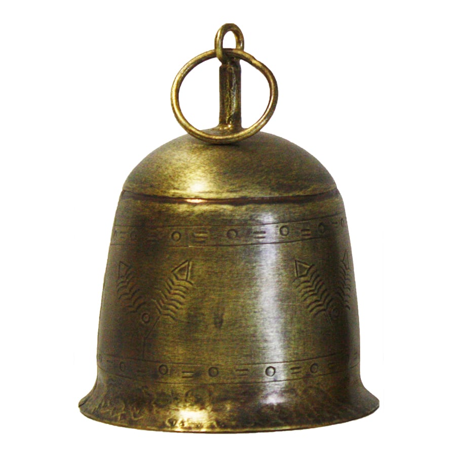 V637-59002BEL-202508251745-00 Large Antiq Gold Vintage Etched Bell 14cm - Image 1