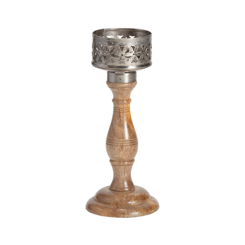 V637-59069CDL-202508251805-00 Punched Flower Pillar Candle holder 26cm - Image 1