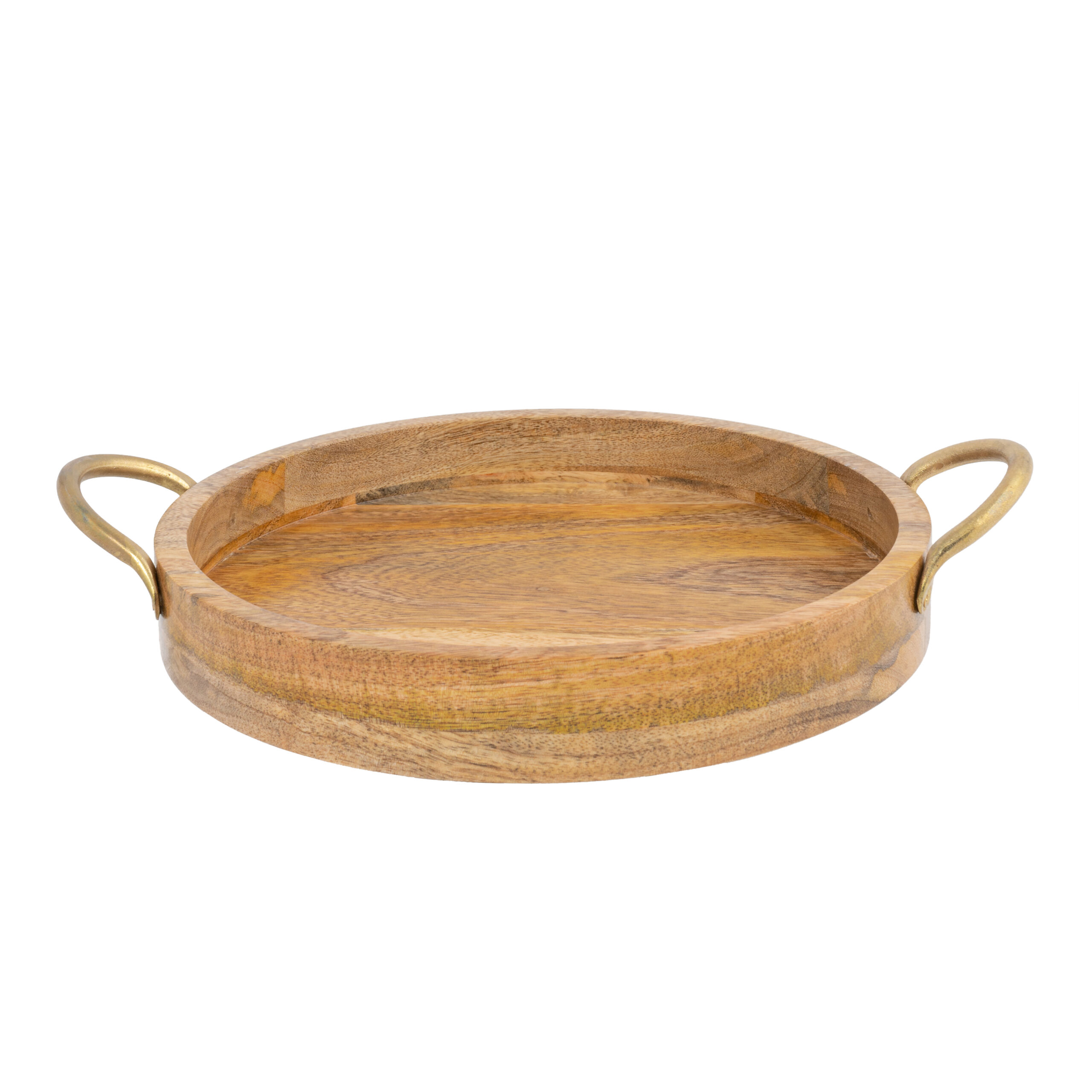 V637-59089TRA-202508251820-00 Handcrafted Mango Wood Round Tray W Handles 34cm - Image 1