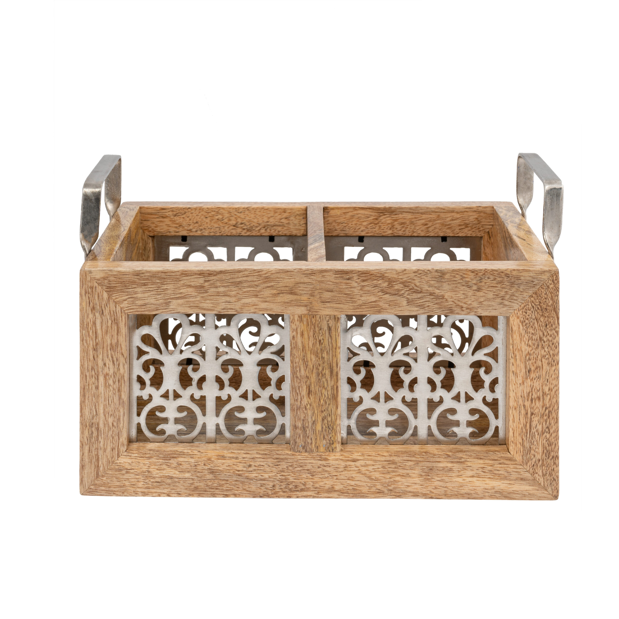 V637-59090CDY-202508251820-00 Handcrafted Mango Wood Cutlery / Storage Caddy Two Division 20cm - Image 1