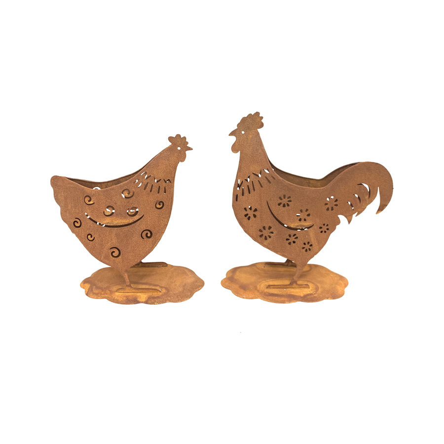 V637-71450CHK-202508251920-00 Set 2 Asst Trendy Rust Chook Planters 26cm - Image 1