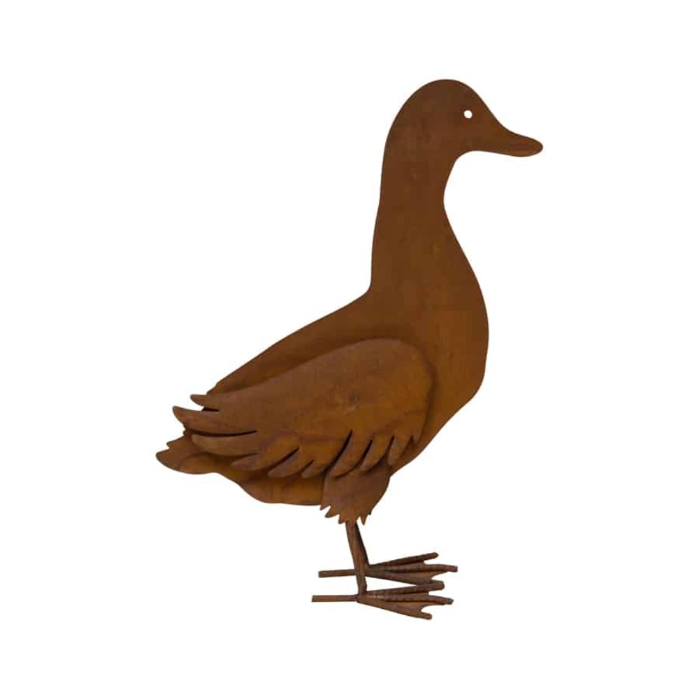 V637-71600DCK-202508251930-00 Rust Metal Duck Garden Statue 40cm - Image 1