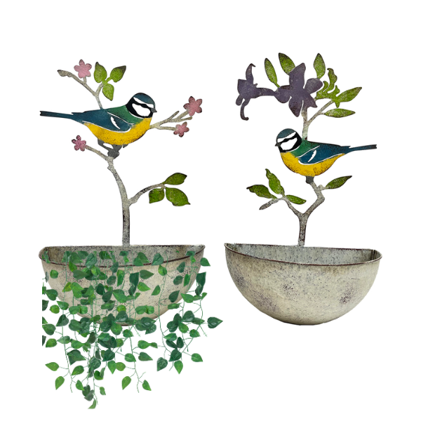 V637-71640PLN-202508251940-00 Set 2 Assorted Colourful Bird Wall Planters 24x40cm - Image 1