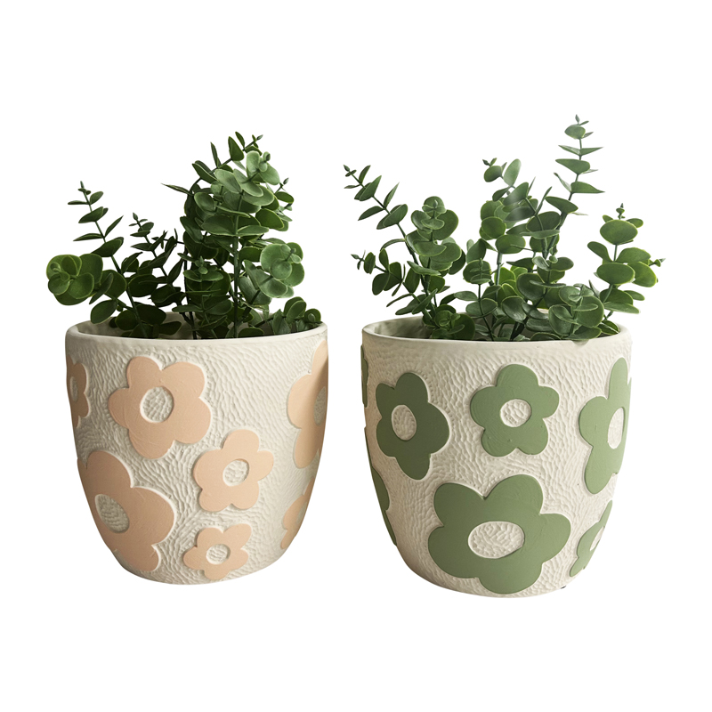 V637-88740PLN-202508251640-00 Set 2 Assorted Pastel Flower Planters w Hole + Plug 17cm - Image 1